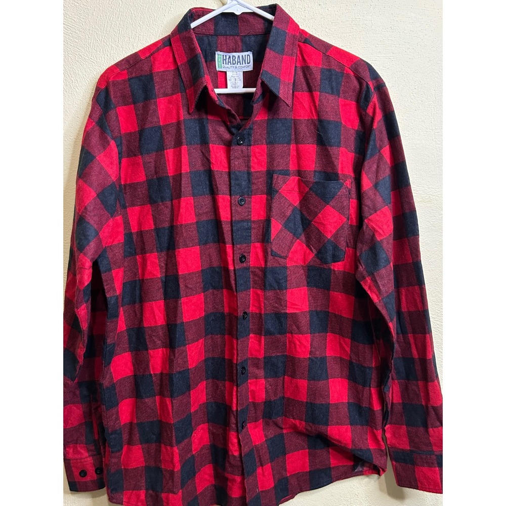 Haband Men's Red Black Buffalo Plaid Flannel Shirt Style 12L Size M‎